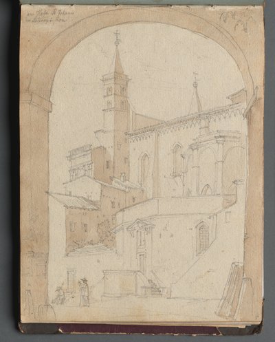 ローマとその周辺の景色を含むアルバム、風景研究、18aページ：セントジョンラテラノ、ローマ。 作： Franz Johann Heinrich Nadorp