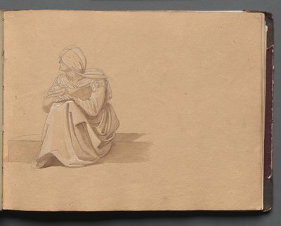 ローマとその周辺の景色を含むアルバム、Landscape Studies、19a ページ: 座っている女性像 作： Franz Johann Heinrich Nadorp