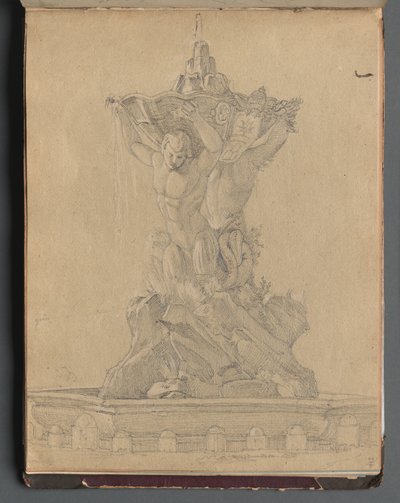ローマとその周辺の景色を含むアルバム、風景研究、21a ページ: ローマン ファウンテン。 作： Franz Johann Heinrich Nadorp