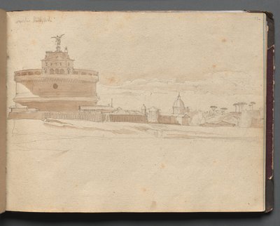 ローマとその周辺の景色を含むアルバム、風景研究、23aページ：サンアンジェロ城、ローマ 作： Franz Johann Heinrich Nadorp