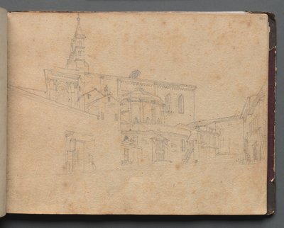 ローマとその周辺の景色を含むアルバム、風景研究、26a ページ: ローマの建築風景。 作： Franz Johann Heinrich Nadorp