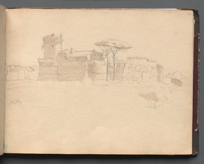 ローマとその周辺の景色を含むアルバム、風景研究、28aページ：オスティア。 作： Franz Johann Heinrich Nadorp
