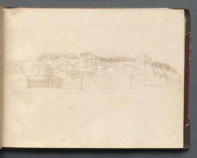 ローマとその周辺の景色を含むアルバム、風景研究、30a ページ: ローマのパノラマ ビュー。 作： Franz Johann Heinrich Nadorp