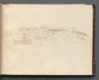 ローマとその周辺の景色を含むアルバム、風景研究、30aページ：ローマのパノラマビュー 作： Franz Johann Heinrich Nadorp