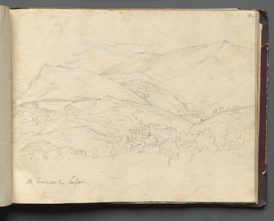 ローマとその周辺の景色を含むアルバム、風景研究、34aページ：聖フランチェスコ。 作： Franz Johann Heinrich Nadorp