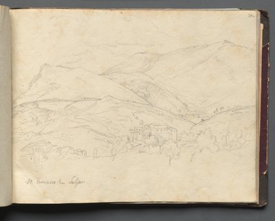 ローマとその周辺の景色を含むアルバム、風景研究、34aページ：「聖フランチェスコ」 作： Franz Johann Heinrich Nadorp