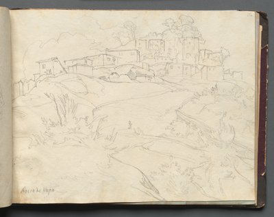 ローマとその周辺の景色を含むアルバム、風景研究、35aページ：Rocca di Papa。 作： Franz Johann Heinrich Nadorp