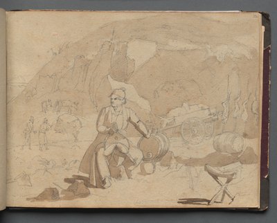 ローマとその周辺の景色を含むアルバム、風景研究、39aページ：風景の中の人物 作： Franz Johann Heinrich Nadorp