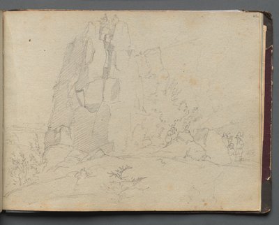 ローマとその周辺の景色を含むアルバム、風景研究、45aページ：岩の多い風景。 作： Franz Johann Heinrich Nadorp
