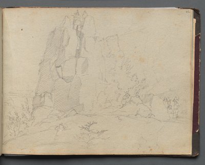 ローマとその周辺の景色を含むアルバム、風景研究、45aページ：岩の多い風景 作： Franz Johann Heinrich Nadorp