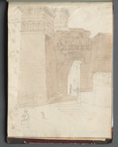 ローマとその周辺の景色を含むアルバム、風景研究、50aページ：ローマの建築風景。 作： Franz Johann Heinrich Nadorp