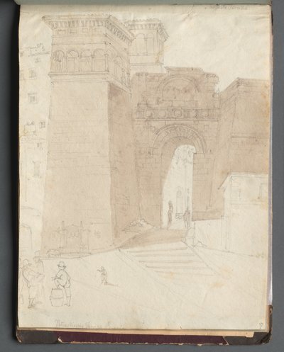 ローマとその周辺の景色を含むアルバム、風景研究、50aページ: ローマの建築風景 作： Franz Johann Heinrich Nadorp