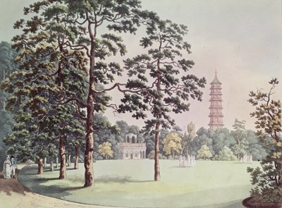 ハインリッヒジョセフシュッツ（1760-1822）、c.1798（アクアチント）によって彫刻されたアルハンブラとパゴダのキューガーデンの眺め 作： Franz Joseph Manskirch