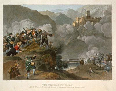 木製の銃でカフスタインの要塞を襲撃するチロルの愛国者、ジョンヘビサイドクラーク（c.1771-1863）と歴史的、軍事的、海軍の歴史からマシュードゥブール（fl.1813-20）によって彫刻 作： Franz Joseph Manskirch