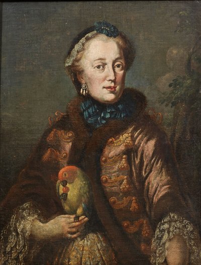 ドイツ語：Kurfürstin Maria Anna von Bayern mit Papagei バイエルン選帝侯マリア・アンナ・ソフィア（1728-1797）の鳥を持った肖像画 作： フランツ・ジョセフ・ウィンダー