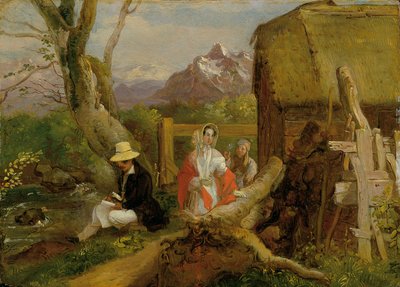 風景の中の画家と歩行者 (「牧歌」) 作： Franz Krammer