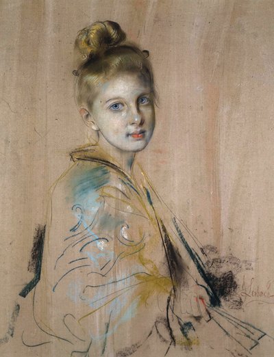 扇子を持つ少女、1880年代。 作： Franz von Lenbach