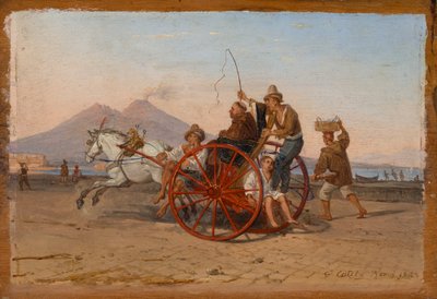 「カプチン修道士と修道女がナポリの港でナポリのキャレットに乗っている」 作： Franz Ludwig Catel