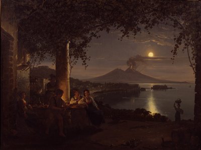 ナポリ湾の月夜景（油彩・キャンバス 作： Franz Ludwig Catel