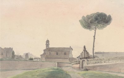 1834年、南から見たローマのサン・パンクラツィオ教会。 作： Franz Ludwig Catel