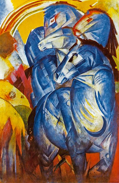 青い馬の塔、1913年 作： Franz Marc