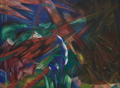 動物の運命 木は輪を見せ、動物は静脈を示した、1913年。 作： Franz Marc