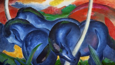 フランツ・マルク（1880-1916）の「大きな青い馬」、油彩・キャンバス 作： Franz Marc