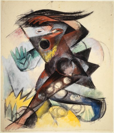 キャリバン。 ウィリアム・シェイクスピアによるテンペストのフィギュア、1914年。 作： Franz Marc