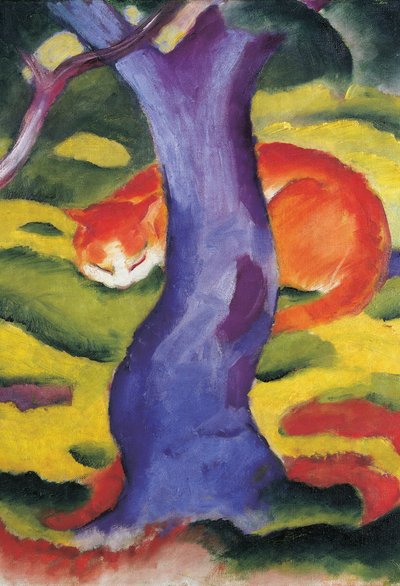 木の後ろの猫, 50x70 cm 作： Franz Marc