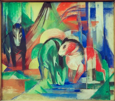 飲酒桶で3頭の馬 作： Franz Marc