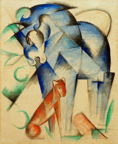 神話上の動物（青い馬と赤い犬） 作： Franz Marc