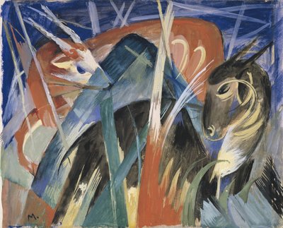 寓話の動物I動物との合成I、1913 作： Franz Marc