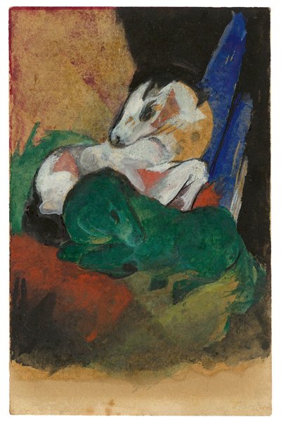 緑と白の馬。 エリザベス・マッケへのはがき、1913年。 作： Franz Marc