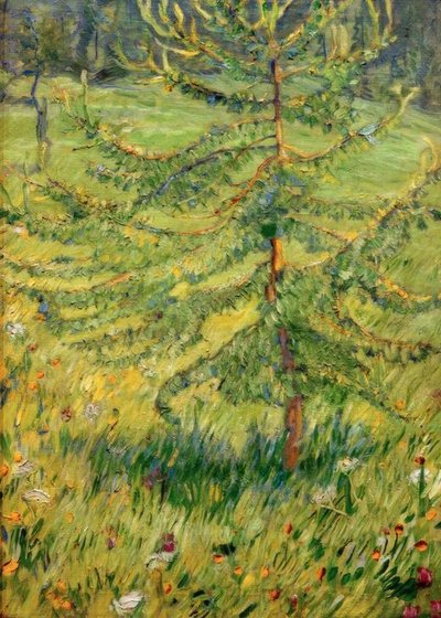 森の牧草地の若いカラマツ 作： Franz Marc