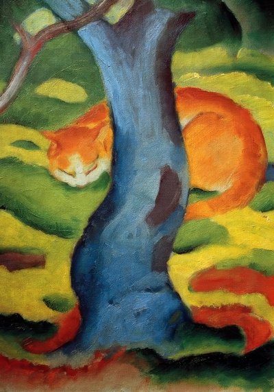 子供の肖像画（木の後ろの猫） 作： Franz Marc
