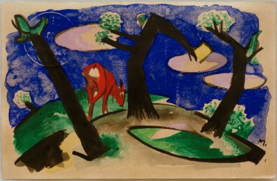 赤い動物のいる風景 作： Franz Marc