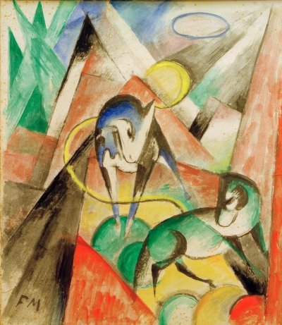 2頭の馬のいる風景 作： Franz Marc