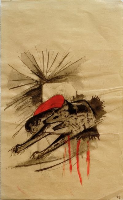 横になっているハイエナ（横になっているオオカミ） 作： Franz Marc