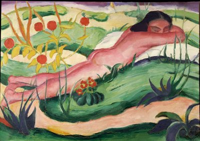花に横たわるヌード、1910 作： Franz Marc