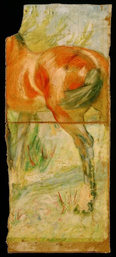 大きな茂みの前で馬 作： Franz Marc