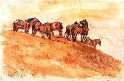 山レベルで空気に対して立っている馬 作： Franz Marc