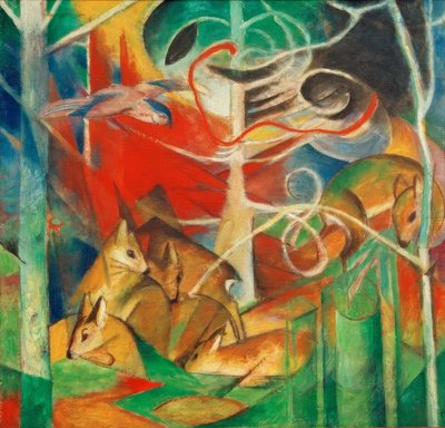 森の中の鹿I 作： Franz Marc