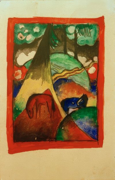 田舎の赤と青の馬 作： Franz Marc