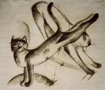 猫と遊ぶ 作： Franz Marc