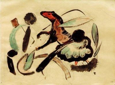 野菜の形で馬をジャンプ 作： Franz Marc