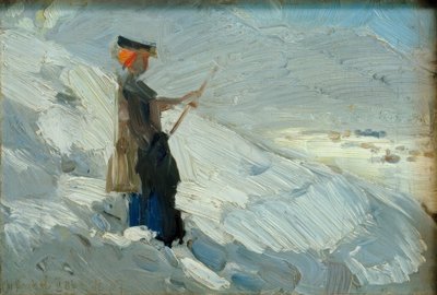 冬の風景に立っている女性 作： Franz Marc