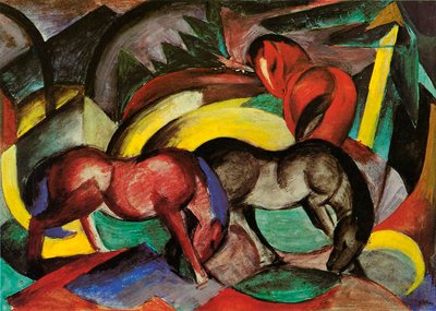 Three Horses、1912（紙のミクストメディア） 作： Franz Marc