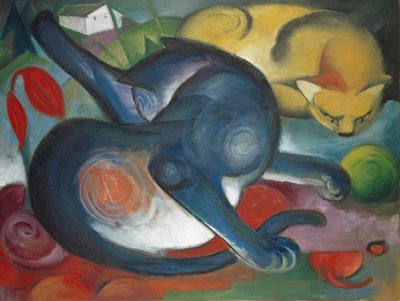 2匹の猫、青と黄色、1912 作： Franz Marc