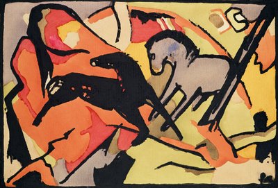 2頭の馬、191112（紙にインドのインクとトイレ） 作： Franz Marc