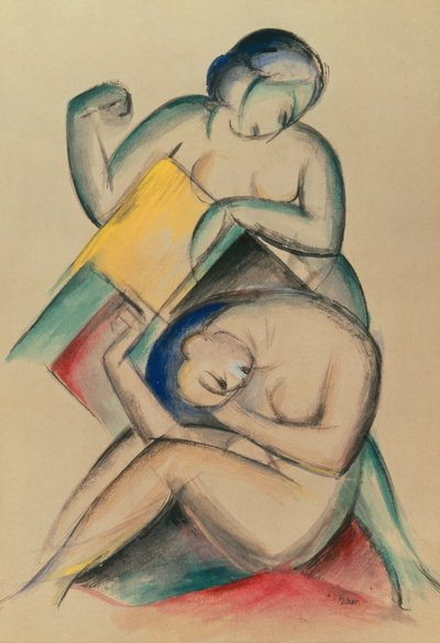 2人のヌード女性、1910～15年頃（ガッシュと紙に水彩） 作： Franz Marc